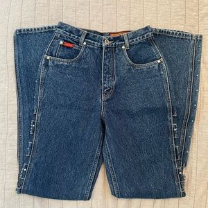 RARE Vintage Lawman jeans, turquoise embellishments and cut outs. 24 waist